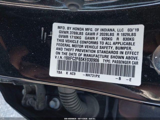 Honda Civic Lx 2019 19XFC2F65KE030906 Image 9