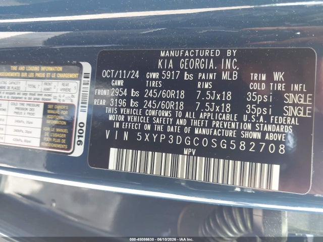 Aukcja sprzedaży 2025 Kia Telluride Ex X-pro, vin: 5XYP3DGC0SG582708, numer aukcji: 45086630