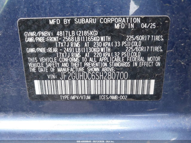 Продажа на аукционе авто 2025 Subaru Crosstrek Premium, vin: JF2GUHDC6SH280700, номер лота: 45086645