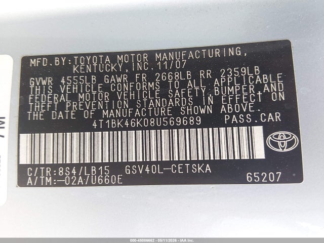 Продаж на аукціоні авто 2008 Toyota Camry Se V6, vin: 4T1BK46K08U569689, номер лоту: 45086662