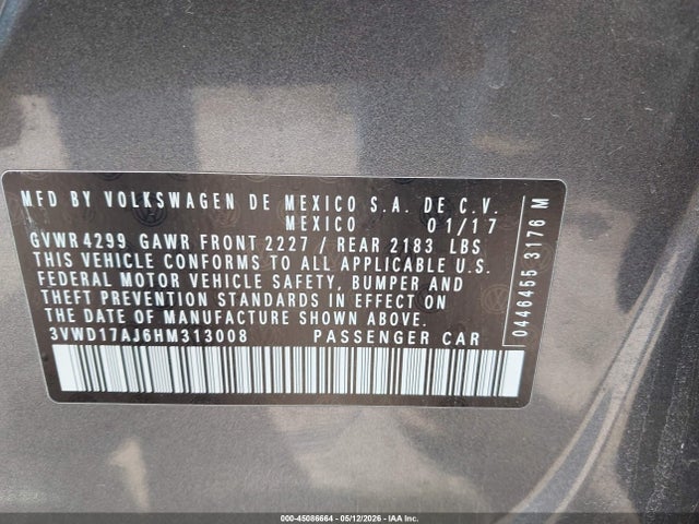 Продаж на аукціоні авто 2017 Volkswagen Jetta 1.8t Sport, vin: 3VWD17AJ6HM313008, номер лоту: 45086664