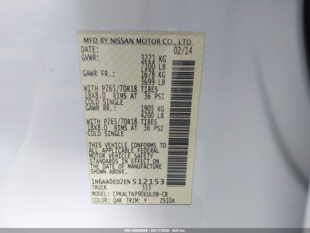 Nissan TITAN SV 2014 1N6AA0ED2EN512153 Image 9