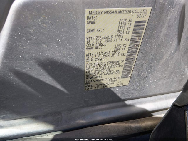 Aukcja sprzedaży 2017 Nissan Murano Sv, vin: 5N1AZ2MG0HN155400, numer aukcji: 45086681