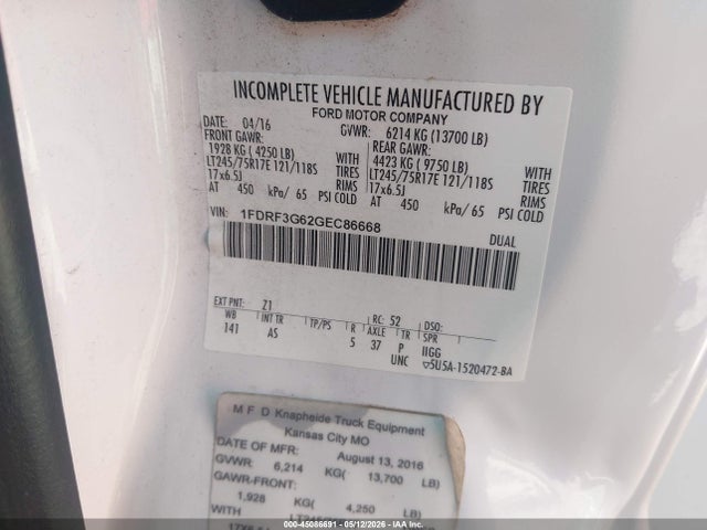 Ford F-350 Chassis Xl 2016 1FDRF3G62GEC86668 Image 9