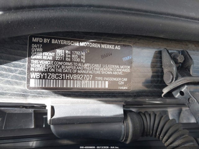 2017 Bmw I3 94 Ah W/range Extender მანქანა იყიდება აუქციონზე, vin: WBY1Z8C31HV892707, აუქციონის ნომერი: 45086699