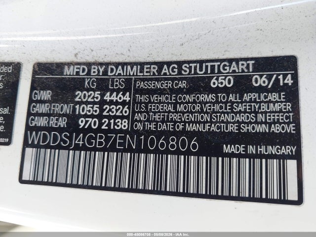 WDDSJ4GB7EN106806 Mercedes-Benz CLA 250 4MATIC