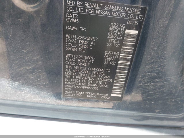 KNMAT2MV7FP555069 Nissan Rogue S/sl/sv