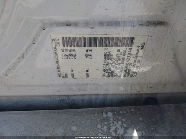 2017 Nissan Maxima 3.5 Sr მანქანა იყიდება აუქციონზე, vin: 1N4AA6APXHC421949, აუქციონის ნომერი: 45086730