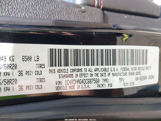 45086736 :رقم المزاد ، 1C4RDHAG4DC687560 vin ، 2013 Dodge Durango Sxt مزاد بيع