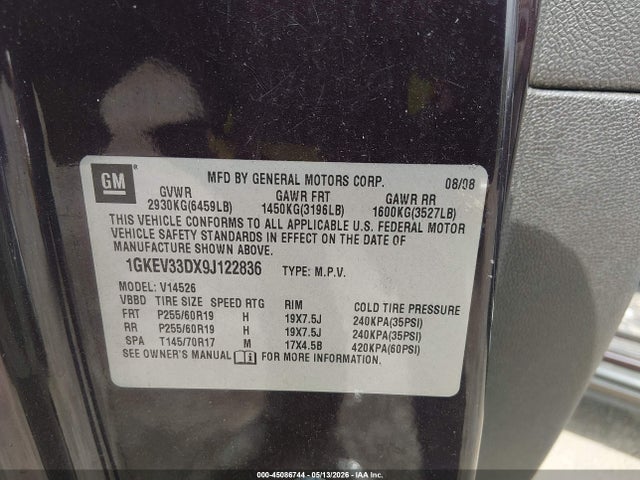 Aukcja sprzedaży 2009 Gmc Acadia Slt-2, vin: 1GKEV33DX9J122836, numer aukcji: 45086744