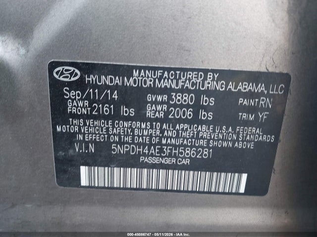 Продаж на аукціоні авто 2015 Hyundai Elantra Se, vin: 5NPDH4AE3FH586281, номер лоту: 45086747