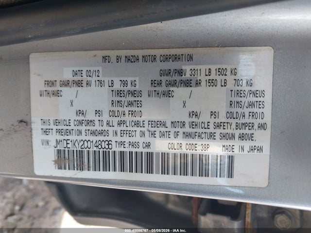 2012 Mazda Mazda2 Sport მანქანა იყიდება აუქციონზე, vin: JM1DE1KY2C0148036, აუქციონის ნომერი: 45086767
