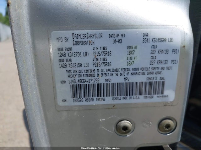 Продажа на аукционе авто 2004 Jeep Liberty Sport, vin: 1J4GL48K64W171755, номер лота: 45086769
