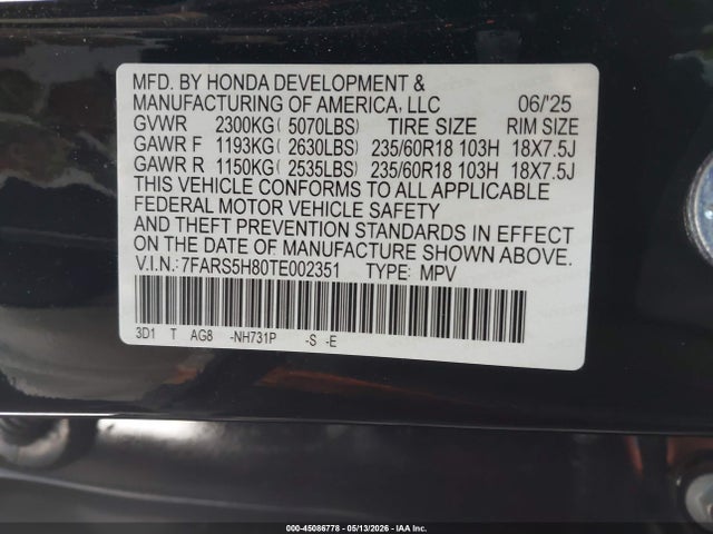 7FARS5H80TE002351 Honda Cr-v Hybrid 2wd Sport-l
