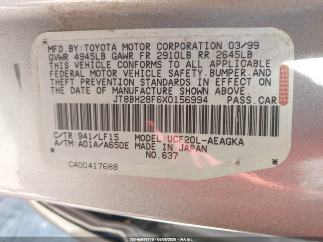 Продажа на аукционе авто 1999 Lexus Ls 400, vin: JT8BH28F6X0156994, номер лота: 45086779