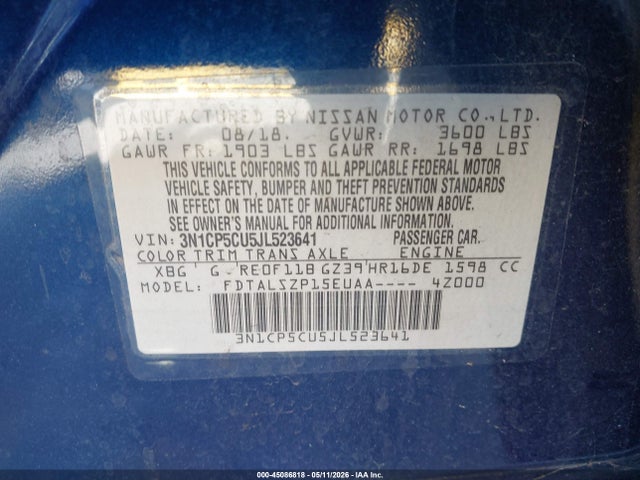 3N1CP5CU5JL523641 Nissan KICKS SV