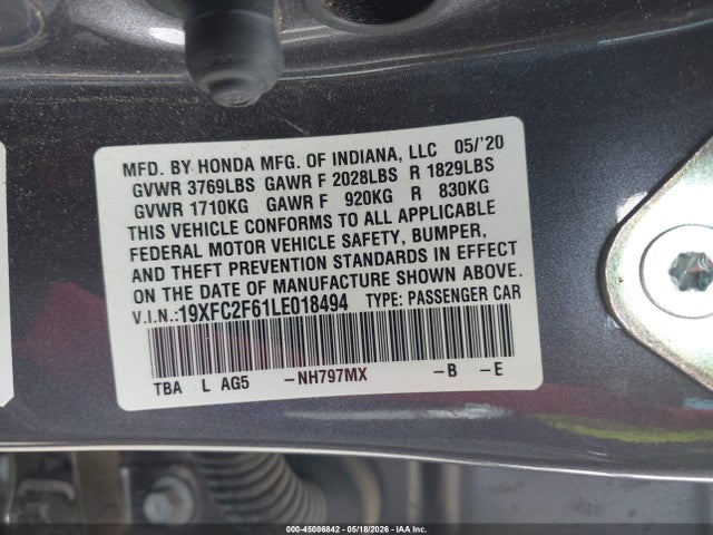 Продажа на аукционе авто 2020 Honda Civic Lx, vin: 19XFC2F61LE018494, номер лота: 45086842