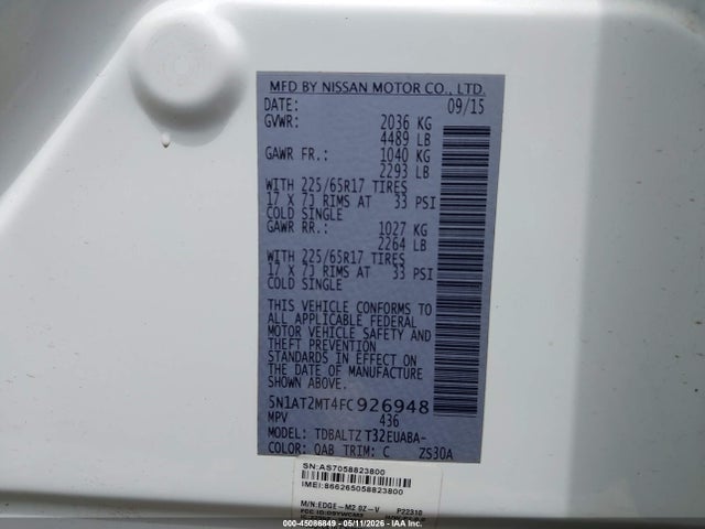 Продажа на аукционе авто 2015 Nissan Rogue Sv, vin: 5N1AT2MT4FC926948, номер лота: 45086849