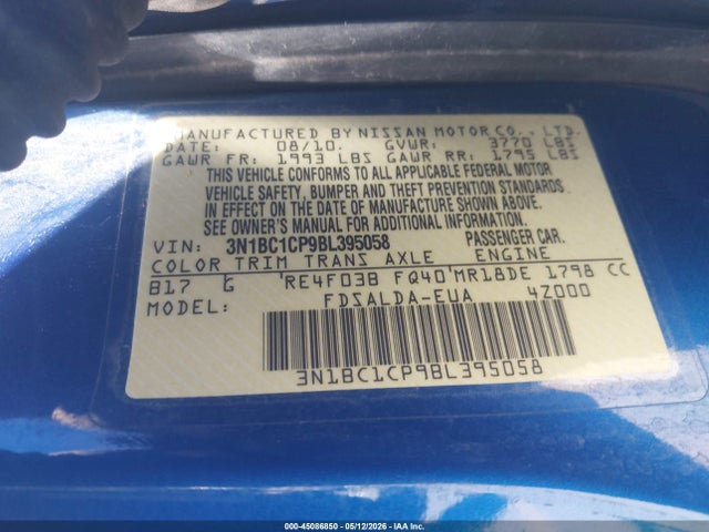 Aukcja sprzedaży 2011 Nissan Versa 1.8s, vin: 3N1BC1CP9BL395058, numer aukcji: 45086850