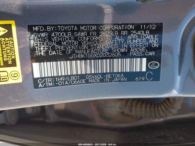 Aukcja sprzedaży 2013 Lexus Es 350, vin: JTHBK1GGXD2032605, numer aukcji: 45086851