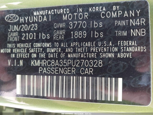 45086852 :رقم المزاد ، KMHRC8A35PU270328 vin ، 2023 Hyundai Venue Sel مزاد بيع
