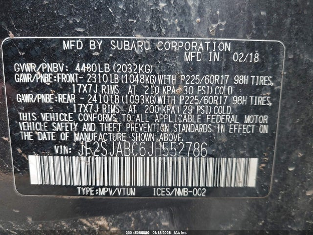 Продажа на аукционе авто 2018 Subaru Forester 2.5i, vin: JF2SJABC6JH552786, номер лота: 45086880