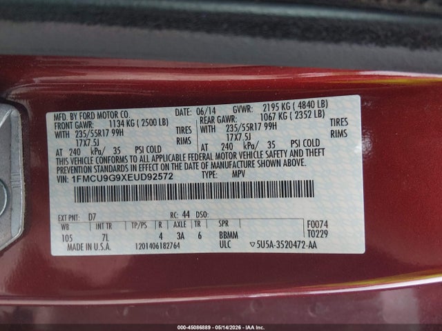 Aukcja sprzedaży 2014 Ford Escape Se, vin: 1FMCU9G9XEUD92572, numer aukcji: 45086889