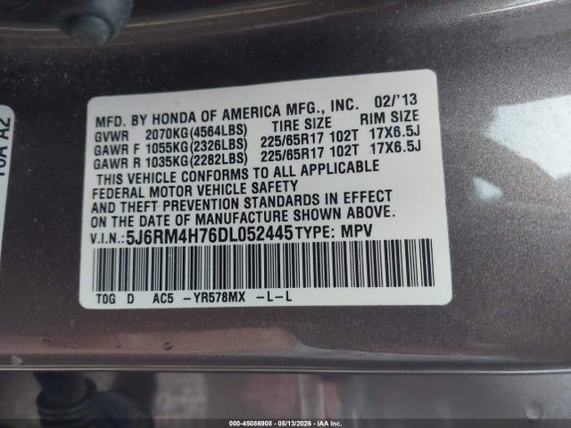 Aukcja sprzedaży 2013 Honda Cr-v Ex-l, vin: 5J6RM4H76DL052445, numer aukcji: 45086908
