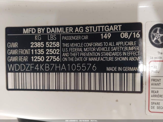 2017 Mercedes-benz E 300 4matic მანქანა იყიდება აუქციონზე, vin: WDDZF4KB7HA105576, აუქციონის ნომერი: 45086910