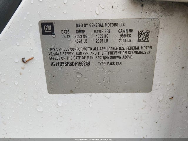 45086912 :رقم المزاد ، 1G11D5SR6DF156248 vin ، 2013 Chevrolet Malibu Eco مزاد بيع
