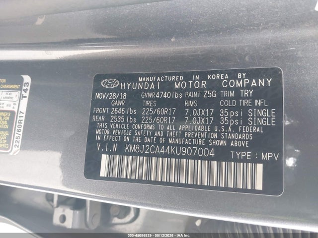 Aukcja sprzedaży 2019 Hyundai Tucson Se, vin: KM8J2CA44KU907004, numer aukcji: 45086929