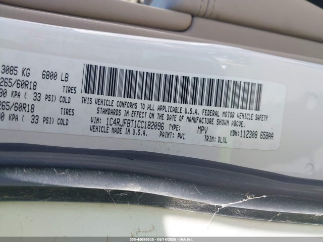 45086935 :رقم المزاد ، 1C4RJFBT1CC182096 vin ، 2012 Jeep Grand Cherokee Limited مزاد بيع