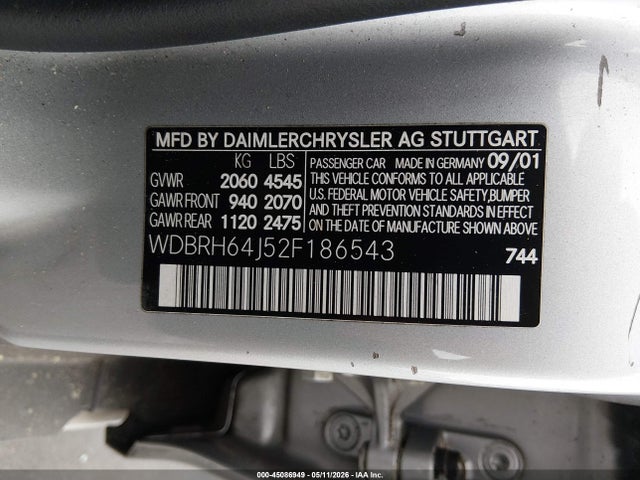 Aukcja sprzedaży 2002 Mercedes-benz C 320, vin: WDBRH64J52F186543, numer aukcji: 45086949