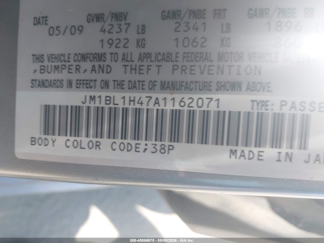 Aukcja sprzedaży 2010 Mazda Mazdaspeed3 Sport, vin: JM1BL1H47A1162071, numer aukcji: 45086978
