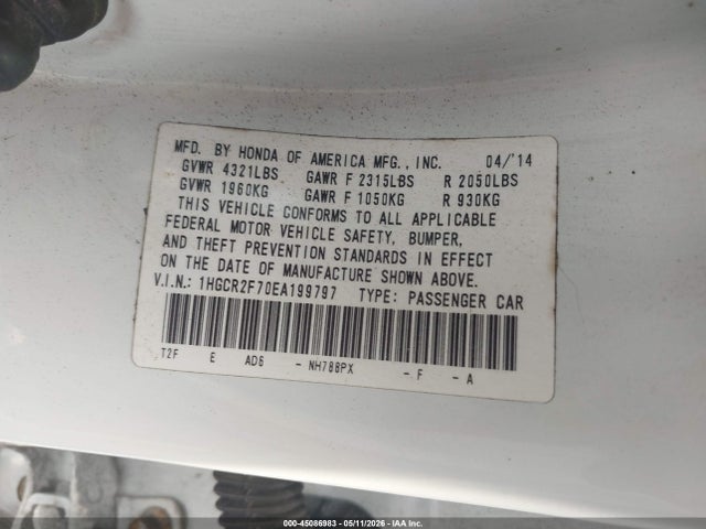 Продажа на аукционе авто 2014 Honda Accord Ex, vin: 1HGCR2F70EA199797, номер лота: 45086983
