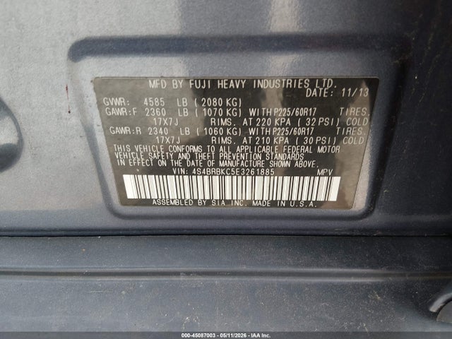 45087003 :رقم المزاد ، 4S4BRBKC5E3261885 vin ، 2014 Subaru Outback 2.5i Limited مزاد بيع