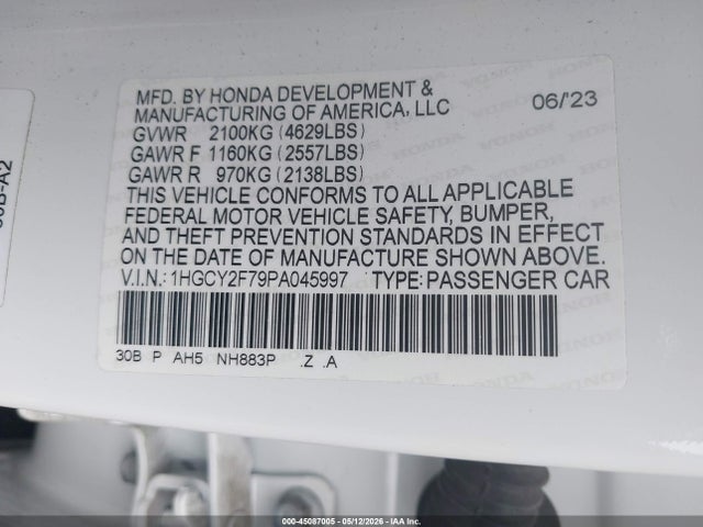 Продажа на аукционе авто 2023 Honda Accord Hybrid Sport-l, vin: 1HGCY2F79PA045997, номер лота: 45087005
