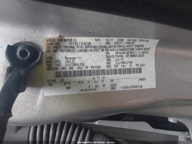Aukcja sprzedaży 2012 Ford Focus Se, vin: 1FAHP3F29CL418932, numer aukcji: 45087019