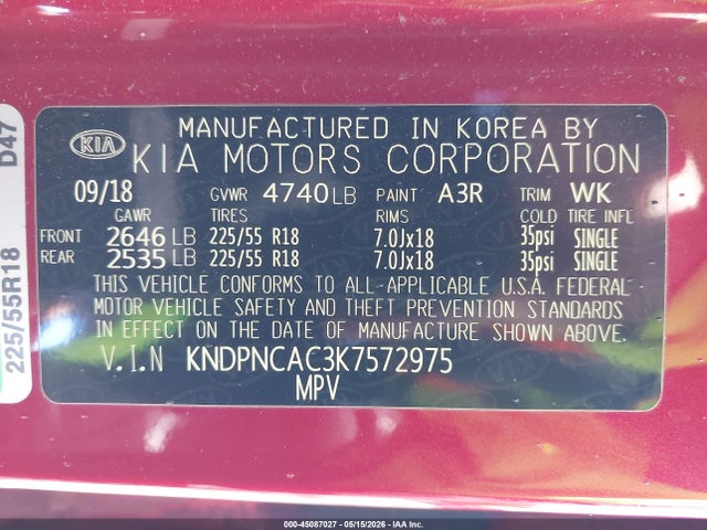 Продажа на аукционе авто 2019 Kia Sportage Ex, vin: KNDPNCAC3K7572975, номер лота: 45087027