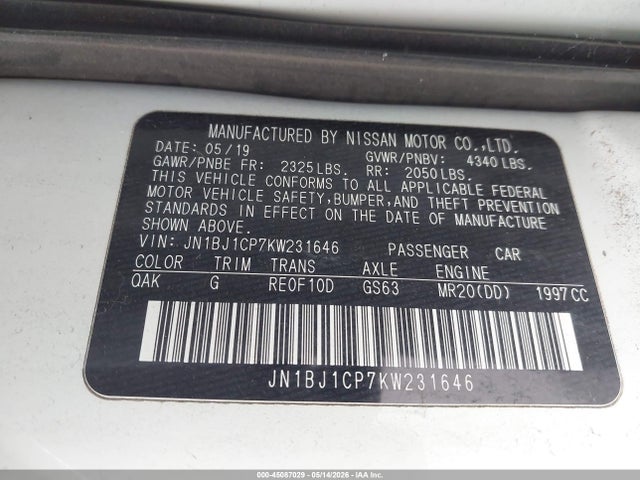 JN1BJ1CP7KW231646 Nissan Rogue Sport S