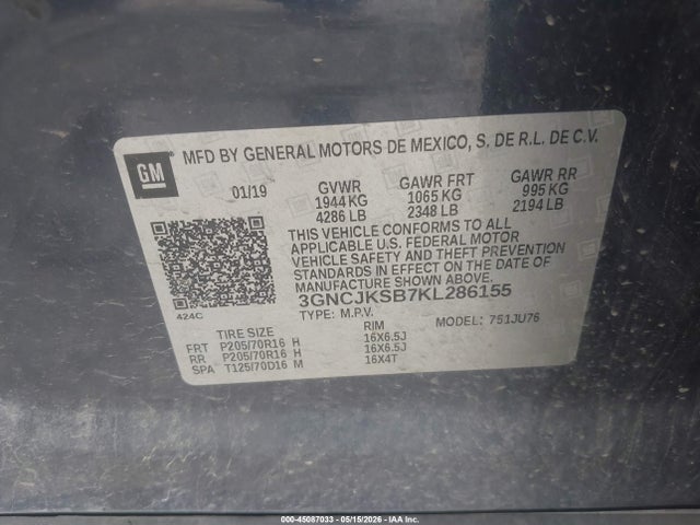 Chevrolet TRAX LS 2019 3GNCJKSB7KL286155 Image 9