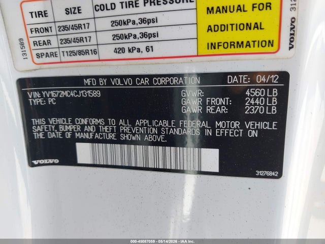 Продажа на аукционе авто 2012 Volvo C70 T5/t5 Platinum/t5 Premier Plus, vin: YV1672MC4CJ131589, номер лота: 45087059