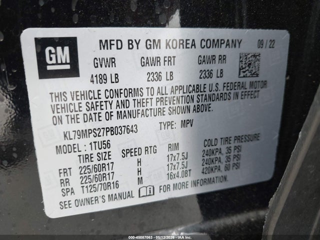 KL79MPS27PB037643 Chevrolet Trailblazer Fwd Lt
