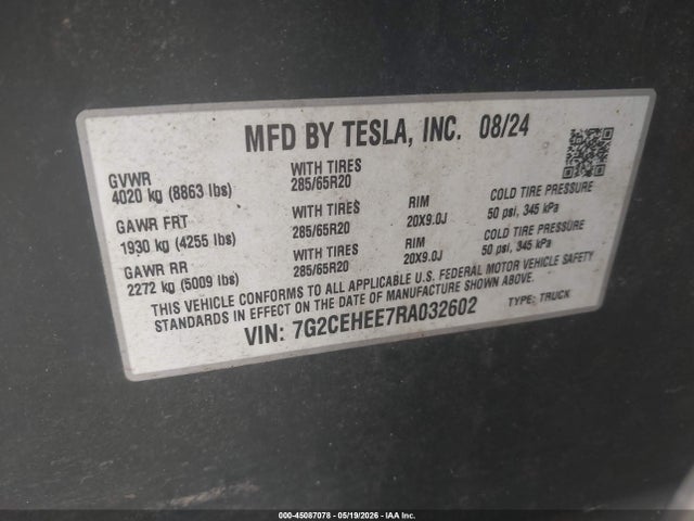Продажа на аукционе авто 2024 Tesla Cybertruck Cyberbeast, vin: 7G2CEHEE7RA032602, номер лота: 45087078