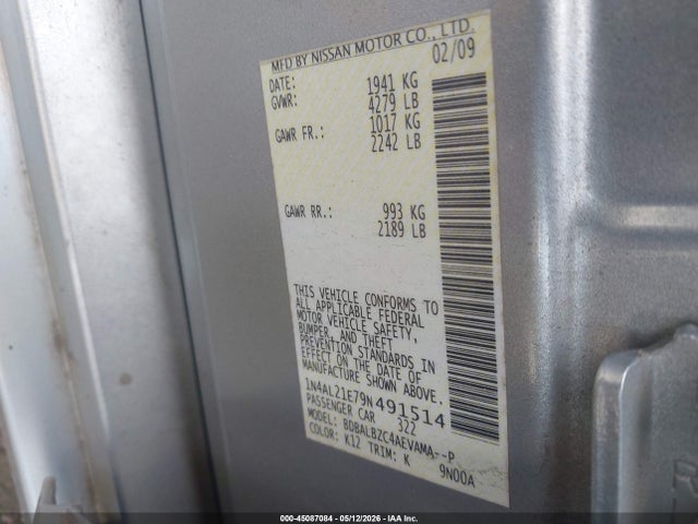 Aukcja sprzedaży 2009 Nissan Altima 2.5 S, vin: 1N4AL21E79N491514, numer aukcji: 45087084