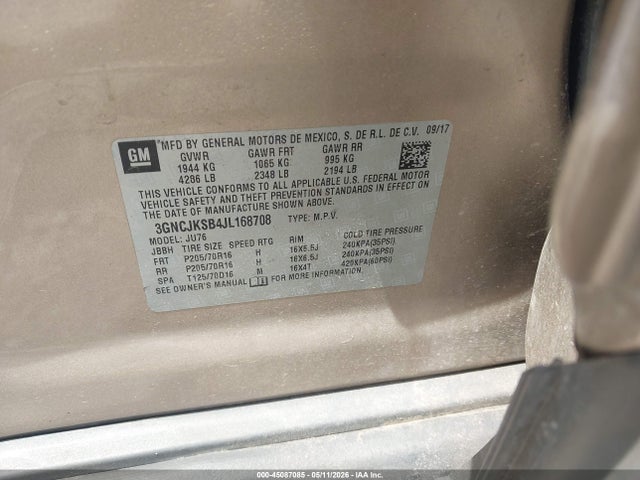 Aukcja sprzedaży 2018 Chevrolet Trax Ls, vin: 3GNCJKSB4JL168708, numer aukcji: 45087085
