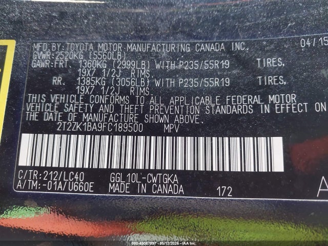 Lexus RX 350 2015 2T2ZK1BA9FC189500 Image 9