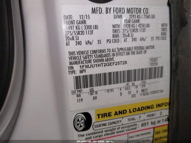 2016 Ford Expedition Xlt მანქანა იყიდება აუქციონზე, vin: 1FMJU1HT2GEF25728, აუქციონის ნომერი: 45087108