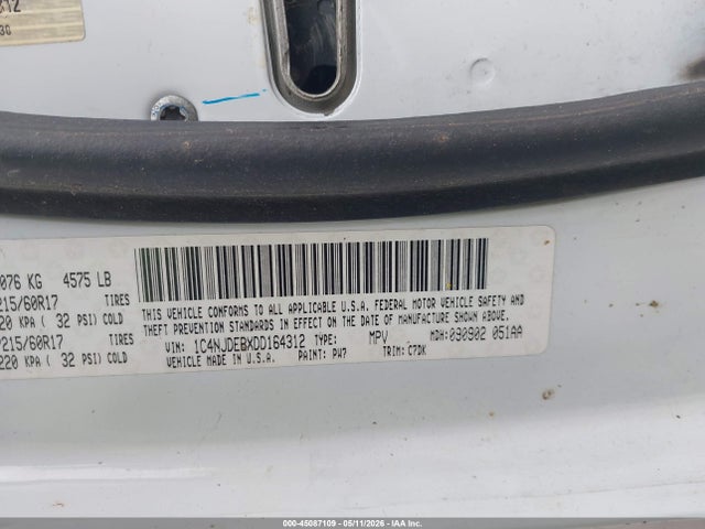 2013 Jeep Compass Latitude მანქანა იყიდება აუქციონზე, vin: 1C4NJDEBXDD164312, აუქციონის ნომერი: 45087109