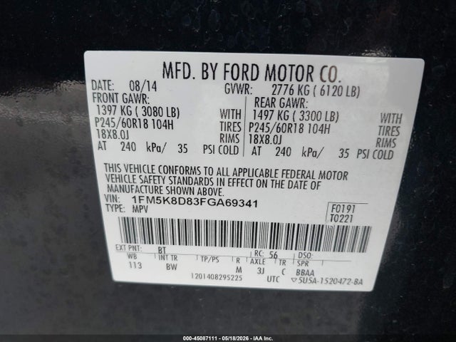 Ford EXPLORER XLT 2015 1FM5K8D83FGA69341 Image 9